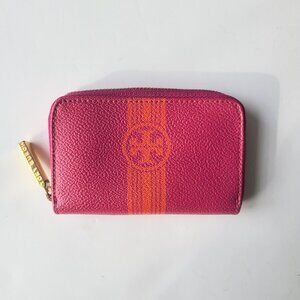 Tory Burch Roslyn Fuchsia Pink Pebbled Leather Mini Keychain Wallet